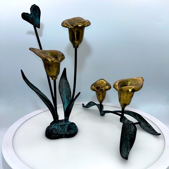 Verdigris Brass Calla Lily Candle Holder